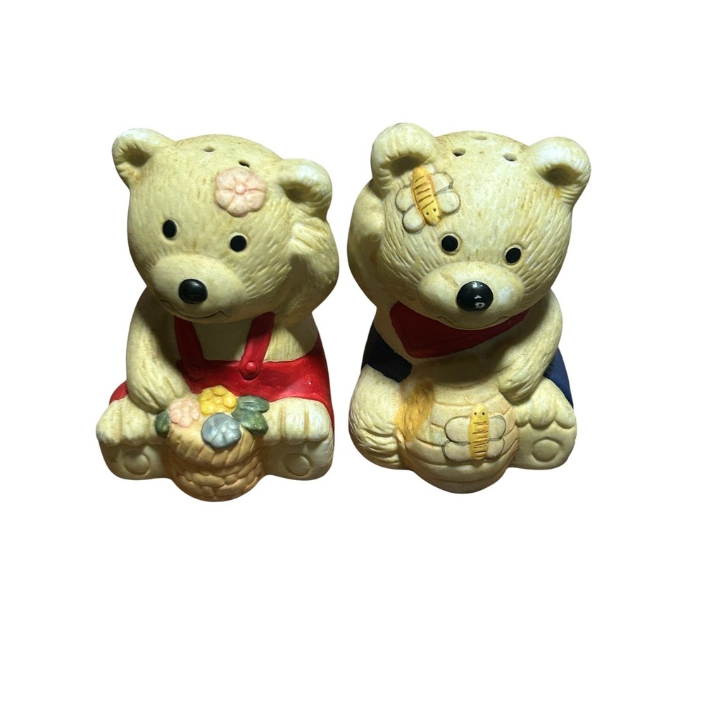 Vintage Ceramic Honey Bee Teddy Bears Salt & Pepper Shakers